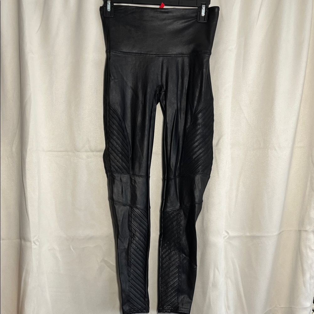 SPANX Moto Faux Leather Leggings Black Large - Picture 2 of 6